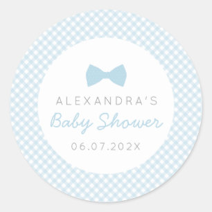Sticker Rond baby shower bleu cravate de Bow