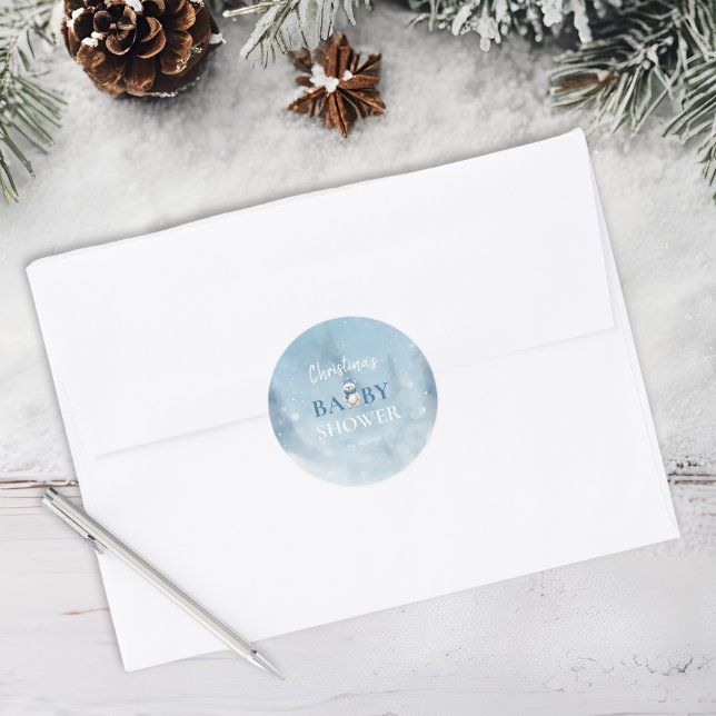 Sticker Rond Baby shower Bleu de l'ours d'hiver (Créateur téléchargé)