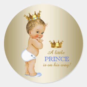 Sticker Rond Baby shower bleu et or pour petit prince