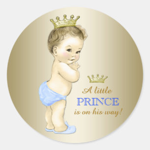 Sticker Rond Baby shower bleu et or pour petit prince
