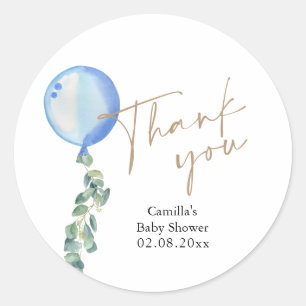 Sticker Rond Baby shower bleu Eucalyptus