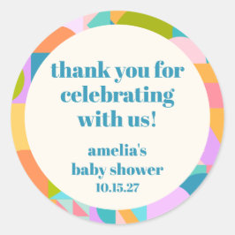Sticker Rond Baby shower bleu lavande mignon Merci personnalisé