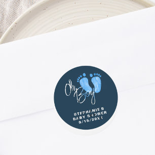 Sticker Rond Baby shower bleu marine Oh Boy moderne