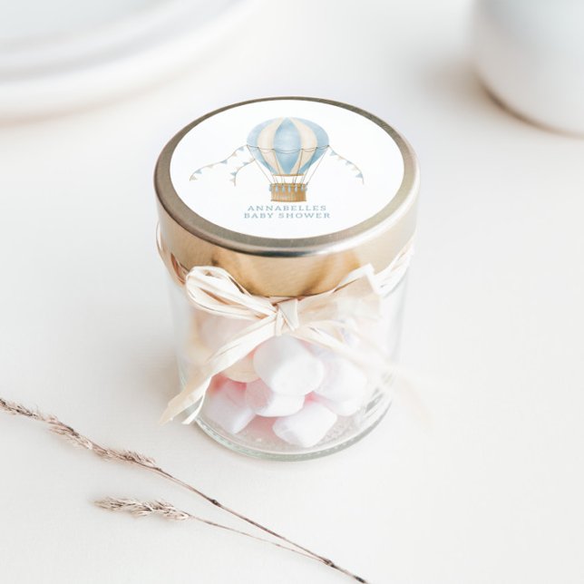 Sticker Rond Baby shower bleu montgolfière aventure (Créateur téléchargé)