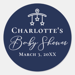 Sticker Rond Baby shower bleu nuit chic Personnalisé