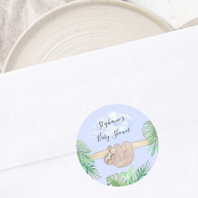 Sticker Rond Baby shower bleu Sloth (Créateur téléchargé)