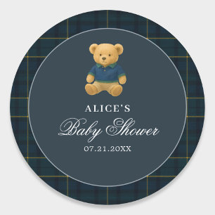 Sticker Rond Baby shower bleu Teddy Bear