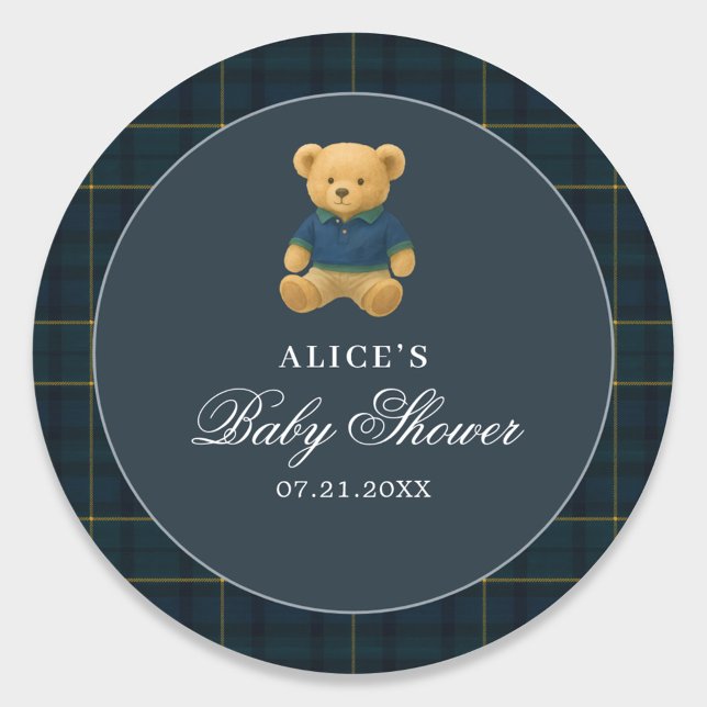 Sticker Rond Baby shower bleu Teddy Bear (Créateur téléchargé)