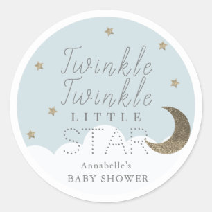 Sticker Rond Baby shower bleu Twinkle Little Star
