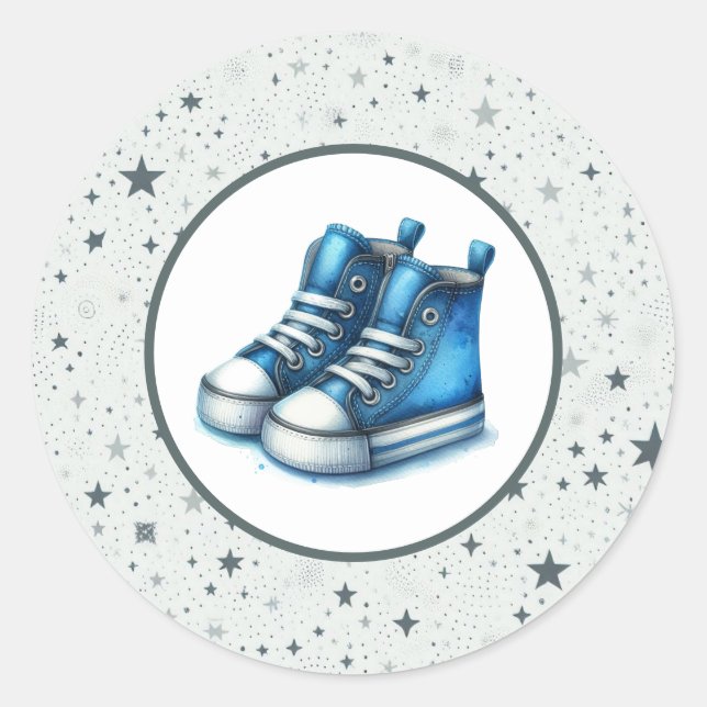Sticker Rond Baby shower Blue Baby High Tops (Devant)