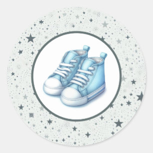 Sticker Rond Baby shower Blue Baby High Tops