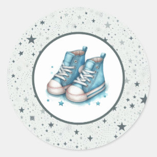 Sticker Rond Baby shower Blue Baby High Tops