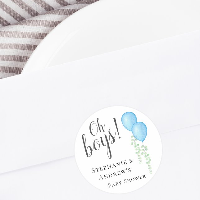 Sticker Rond Baby shower Blue Balloon Twins Couples (Créateur téléchargé)