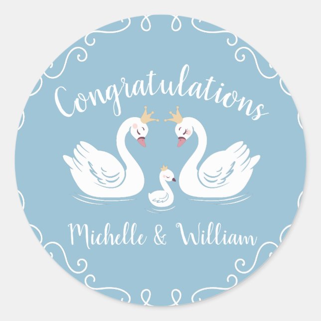 Sticker Rond Baby shower Blue Boy Swan (Devant)
