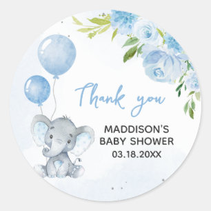 Sticker Rond Baby shower Blue Elephant