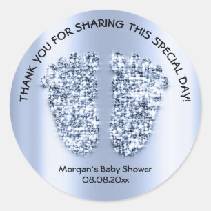 Sticker Rond Baby shower Blue Feet Favoriser Merci Garçon