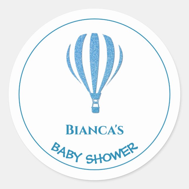 Sticker Rond Baby shower Blue Hot Air Balloon (Devant)