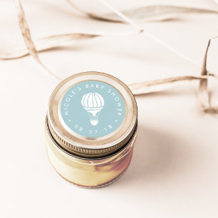 Sticker Rond Baby shower Blue Hot Air Balloon