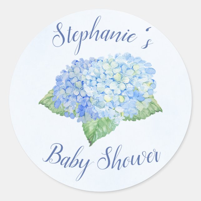 Sticker Rond Baby shower Blue Hydrangea Personnalisé (Devant)