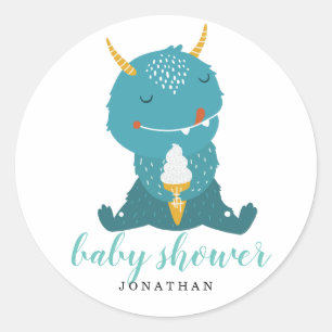 Sticker Rond Baby shower Blue Little Monster