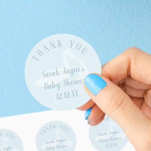 Sticker Rond Baby shower Blue Stork Livraison Merci