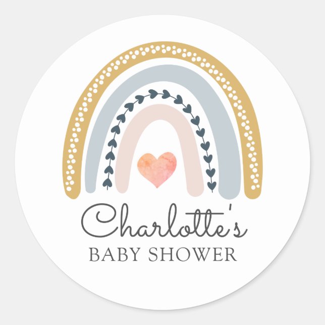 Sticker Rond Baby Shower Bohème Arc-en-Ciel (Devant)