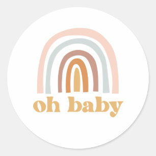 Sticker Rond Baby Shower Bohème Arc-en-ciel rose