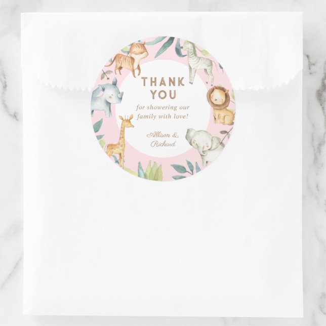 Sticker Rond Baby shower bohème des animaux de safari filles (Sac)
