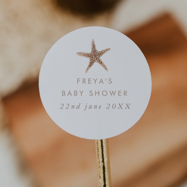 Sticker Rond Baby shower Boho Beach Shell (Zazzle Boho Beach Shell Baby Shower Classic Round Sticker)