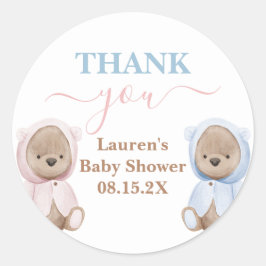 Sticker rond Baby shower Boho Bear Twins