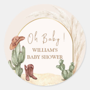 Sticker Rond Baby shower Boho Cactus Arch Desert Cowboy