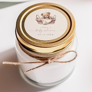 Sticker Rond Baby shower Boho de l'ours en peluche neutre selon