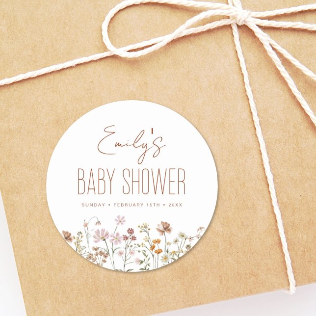 Sticker Rond Baby shower Boho Fleur sauvage En Terracotta En Fl (Créateur téléchargé)