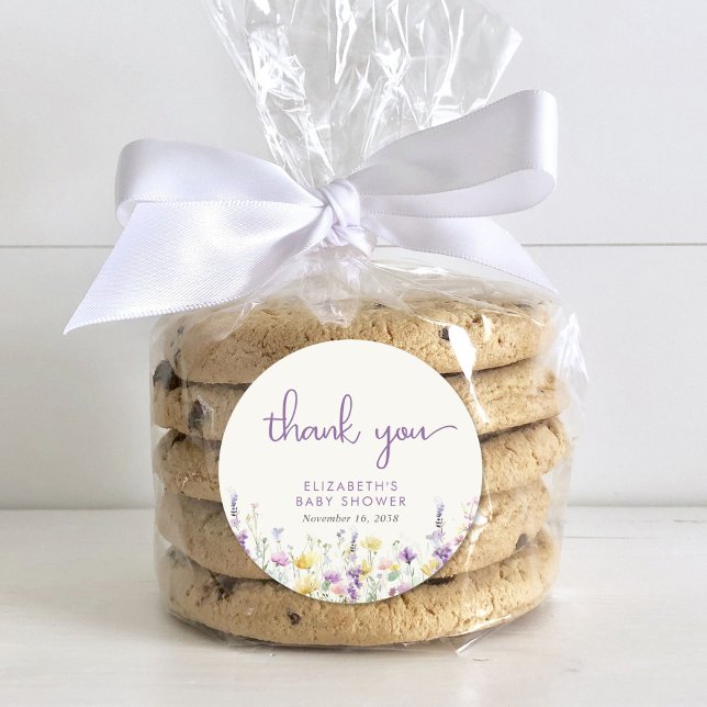 Sticker Rond Baby shower Boho Fleur sauvage Merci  (Créateur téléchargé)