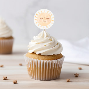 Sticker Rond Baby shower Boho Little Sun & Rainbow