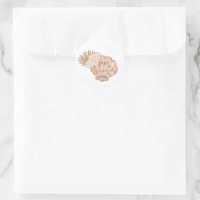 Sticker Rond Baby shower Boho Seashell (Sac)