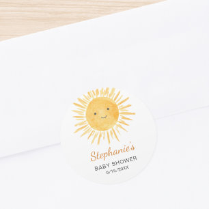 Sticker Rond Baby shower Boho Soleil Neutre Pour Les Sexes