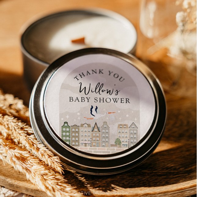 Sticker Rond Baby shower Boho Stork Bébé Saupoudrer Merci (Boho Baby Shower Stork)