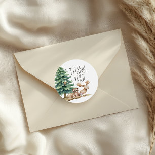 Sticker Rond Baby shower Boho Woodland Animaux