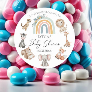 Sticker Rond Baby shower Boho Woodland Jungle Animaux