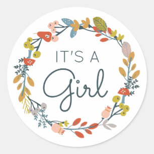 Sticker Rond Baby shower botanique de chute