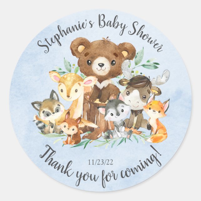 Sticker Rond Baby shower Boys Woodland Friends (Devant)