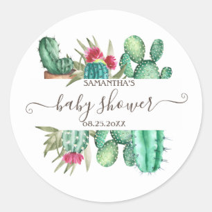 Sticker Rond Baby Shower Cactus Aquarelle