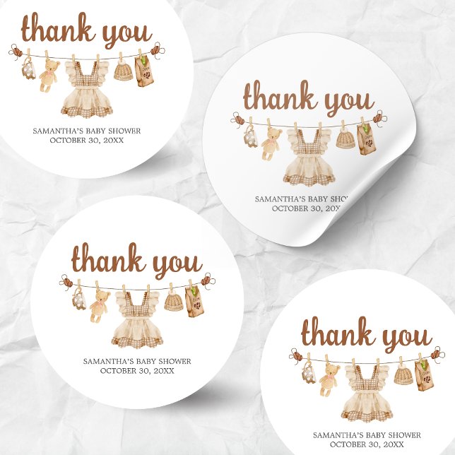 Sticker Rond Baby shower café brasserie (Coffee Little Bean Clothesline Baby Shower Sticker)