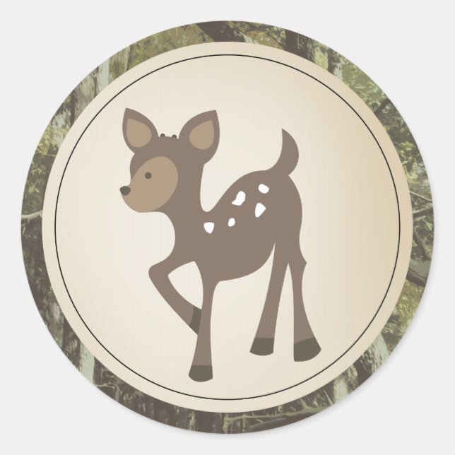 Sticker Rond Baby shower Camo de Cerfs-Bébés (Devant)