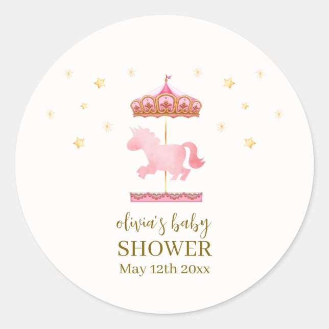 Sticker Rond Baby shower Carnaval Elégant en or rose (Devant)