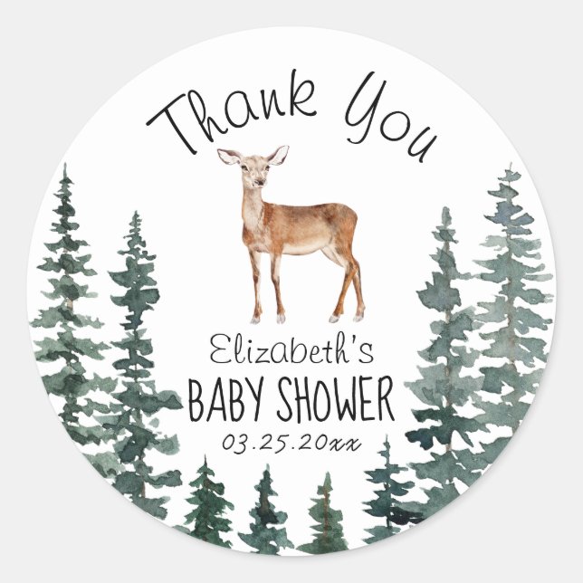 Sticker Rond Baby shower cerf Merci (Devant)