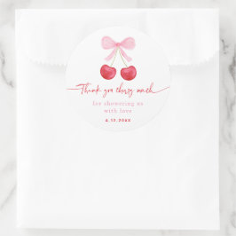 Sticker Rond Baby shower cerisier de Bow rose