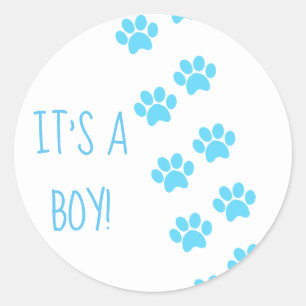 Sticker Rond Baby shower c'est une faveur bleue d'empreintes de