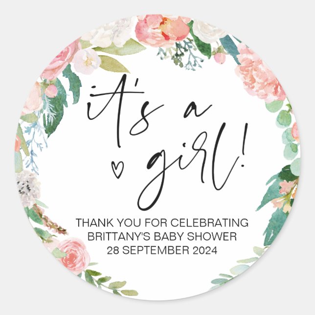 Sticker Rond Baby shower C'est une fille maman d'être Fête Fave (Devant)